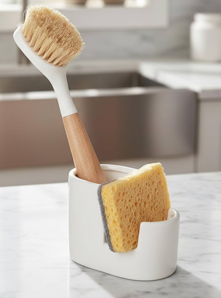 BekPooQ 2-in-1 Ceramic Sponge Holder,Dish Sponge and Brush Holder for Kitchen Sink,Bathroom, Keep... | Amazon (US)