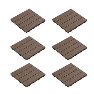 12 in. x 12 in. Brown Outdoor Interlocking Slat Polypropylene Patio and Deck Tile Flooring (Set o... | The Home Depot