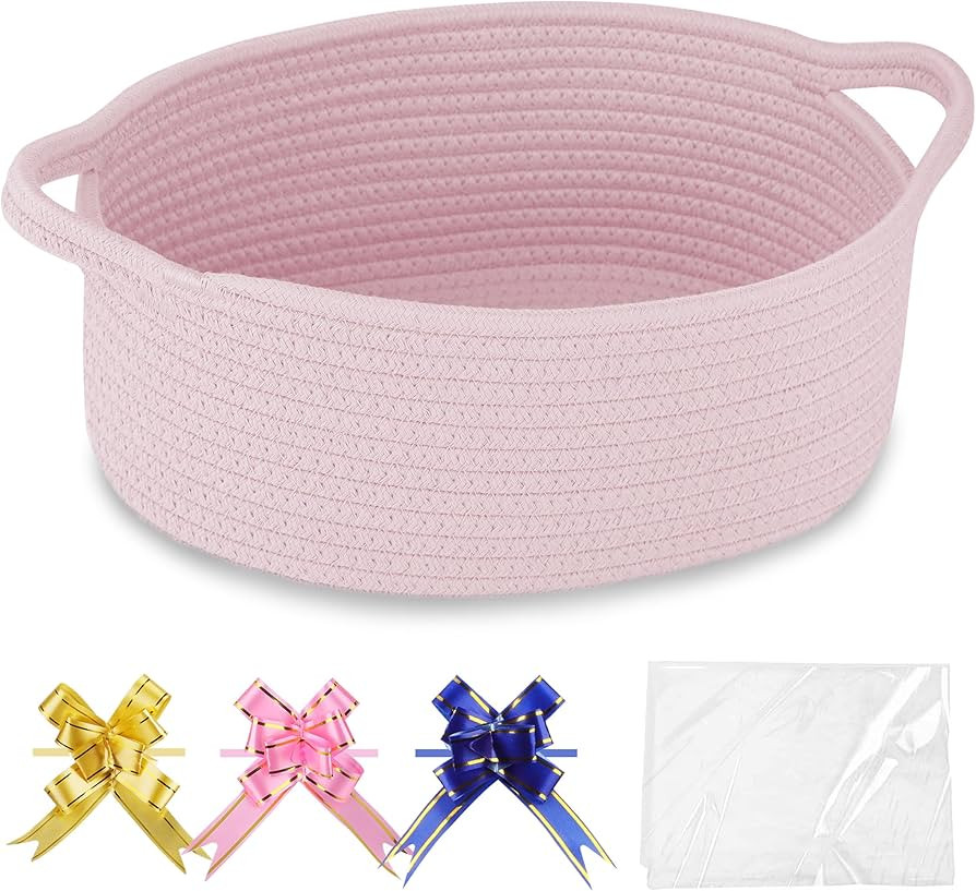 COMSE Small Woven Basket with Gift Bags and Ribbons, Gift Basket Empty, Basket for Gifts, Cotton ... | Amazon (US)