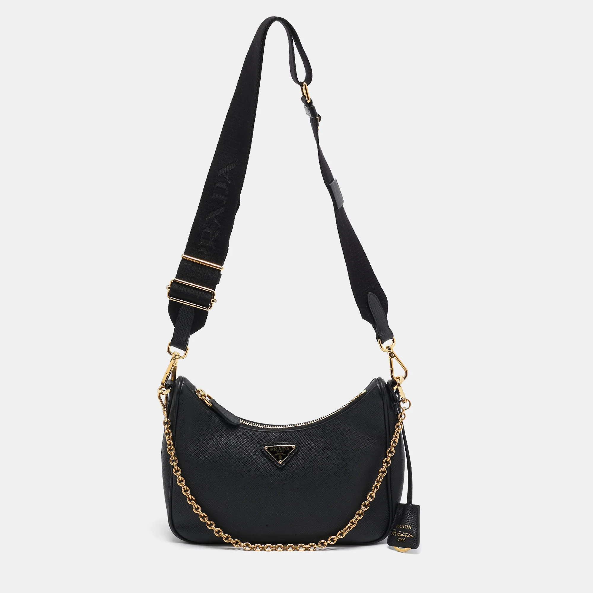 Prada Black Saffiano Lux Leather Re-Edition 2005 Baguette Bag | Shop Simon