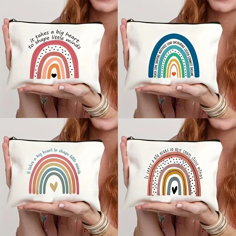 It Takes A Big  Heart To Shope Little Minds Rainbow Pattern Cosmetic Bag,Teacher Travel Toiletry ... | Temu Affiliate Program