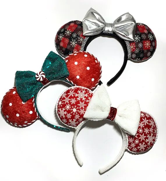 Peppermint Minnie Ears, Snowflake Minnie Ears, Plaid Minnie Ears, Holiday Minnie Ears, Christmad ... | Etsy (US)