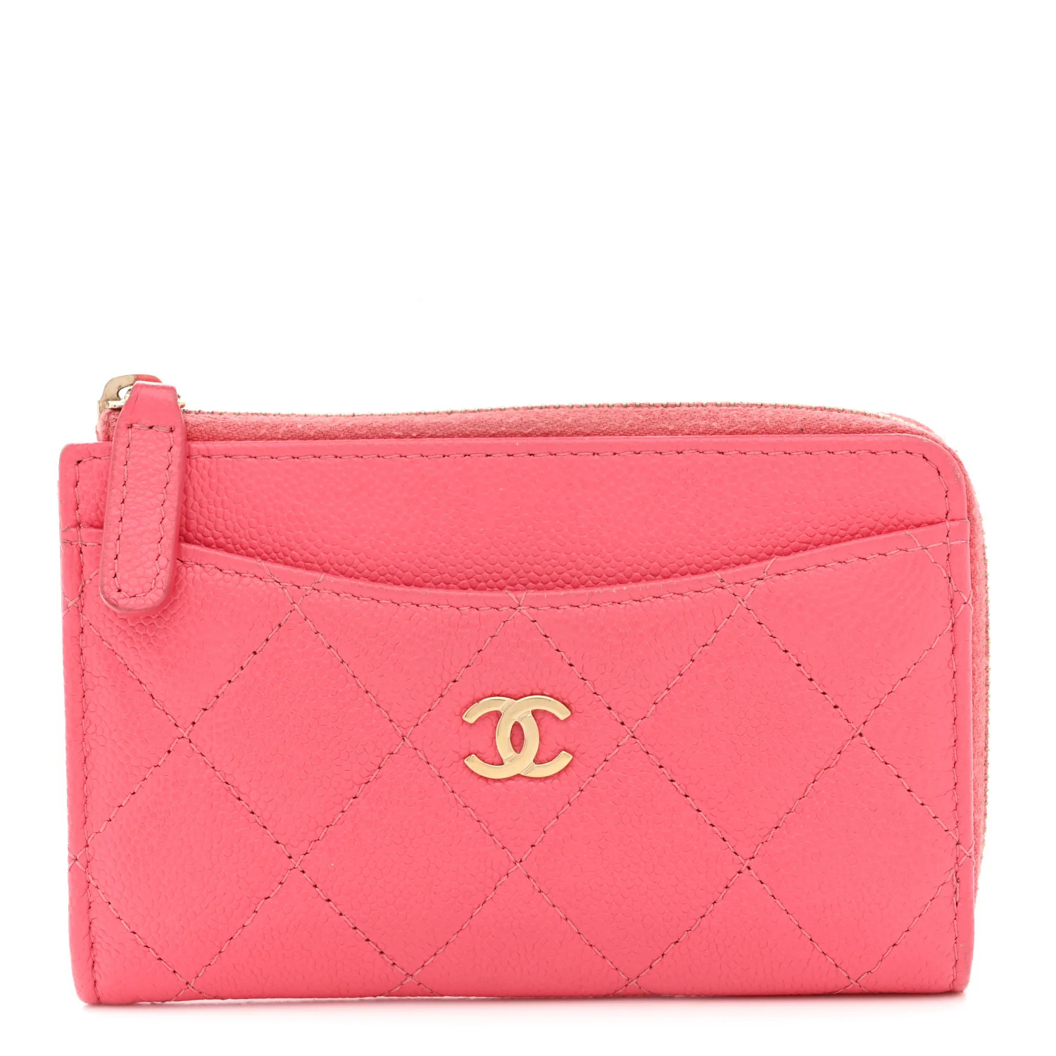Caviar Quilted CC Zip Around Card Holder Pink | FASHIONPHILE (US)