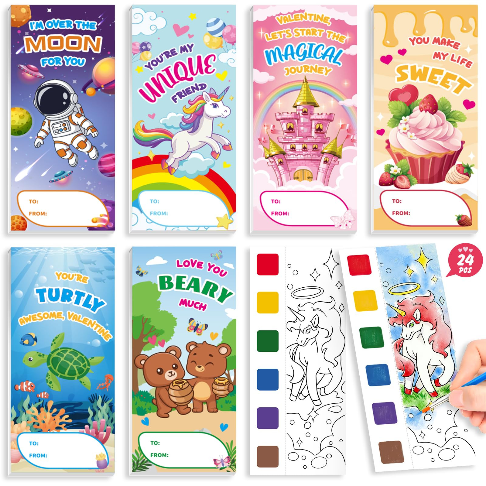 Valentines Day Gifts for Kids, 24 Pack Watercolor Painting Books for Kids 3-8 Years Old, Valentin... | Amazon (US)