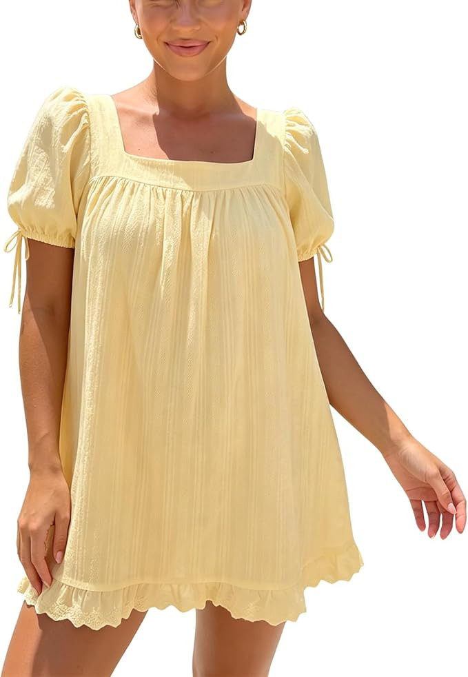 Women's Summer Babydoll Dress Square Neck Lace Trim Casual A Line Swing Mini Dresses Beach Party ... | Amazon (US)