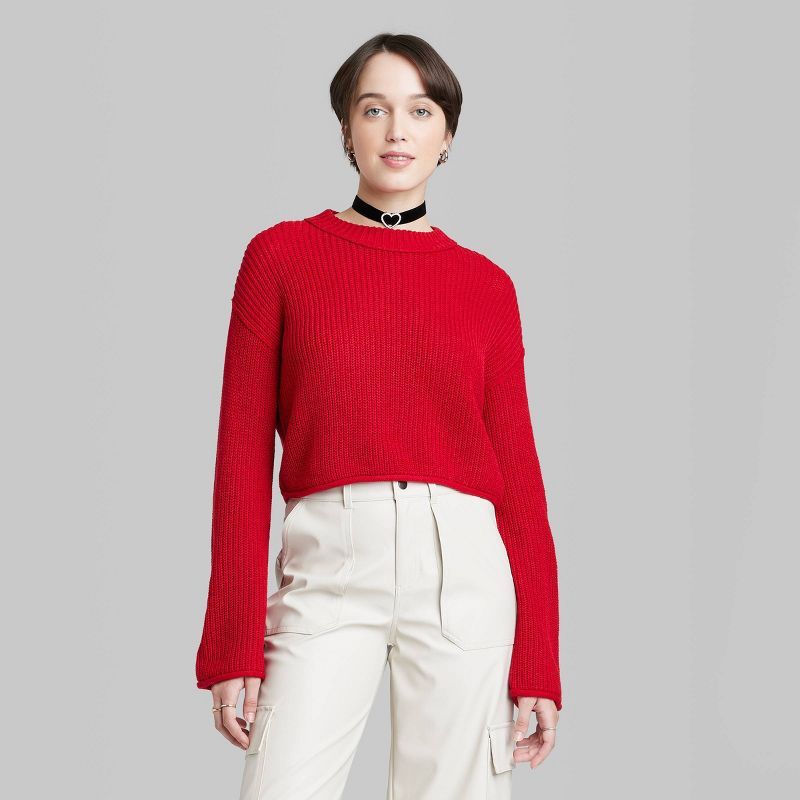 Women's Crewneck Boxy Pullover Sweater - Wild Fable™ Red XXS | Target