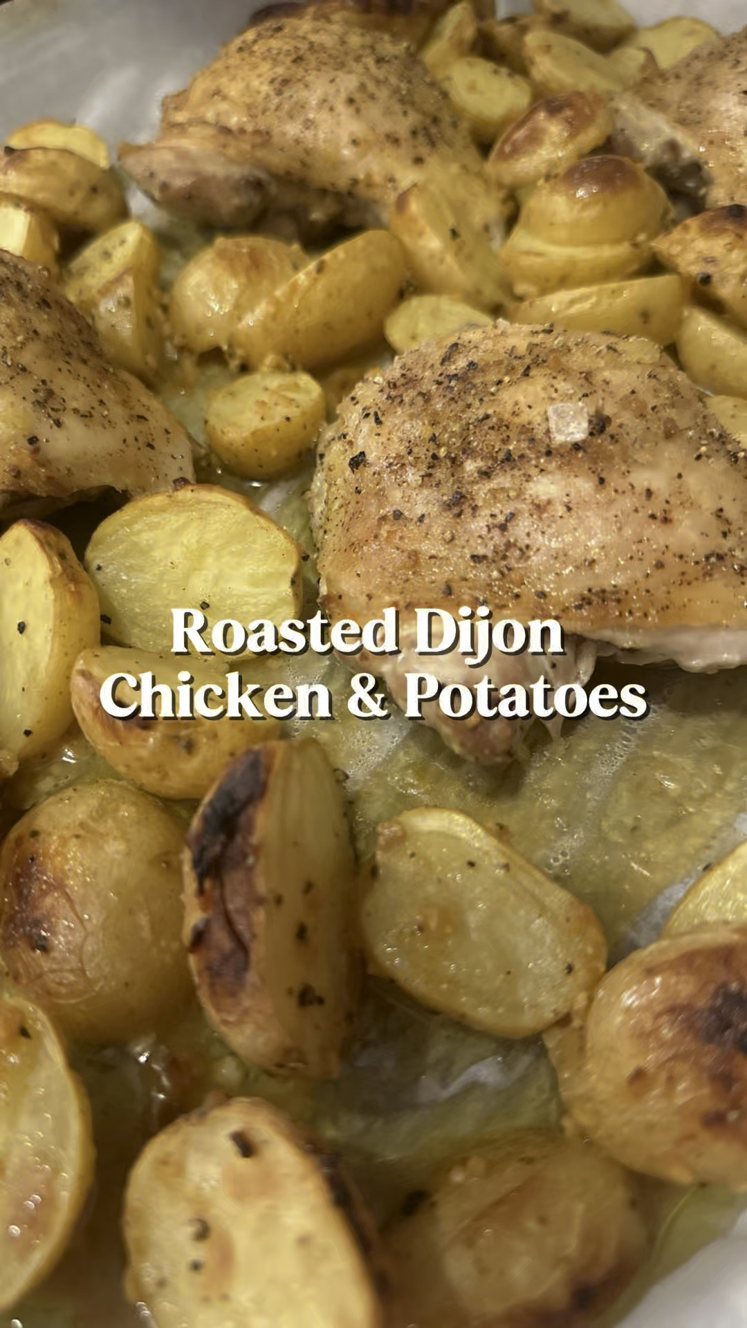Comment RECIPE for the most delicious, simple, flavorful roast chicken sheet pan dinner! 🍽️ I love a sheet pan dinner. They’re so easy and you can pack so much flavor in these meals. This Roasted Dijon Chicken and Potatoes is in our regular rotation! The potato marinade makes a great salad dressing, too! 

Ingredients:

4 bone in, skin on chicken thighs 
1/2 pound halved baby gold potatoes
3-4 tablespoons olive oil 
2 tablespoons minced garlic
1 tablespoon Dijon mustard
1 tablespoon lemon juice 

Preheat your oven to 425. Cover a sheet pan with parchment paper for easy cleanup. Place your washed and dried chicken thighs on the pan, and coat liberally with olive oil. Season both sides with salt and pepper. In a bowl, mix your potatoes, remaining olive oil, salt, pepper, garlic, lemon and Dijon mustard. Mix well, then add your potatoes to the pan around the chicken. Bake for 25 minutes until the skin is crispy and chicken is cooked to 165 degrees internally. Juices should run clear. The chicken juices mixed with the Dijon marinade makes the most delicious sauce. Be sure to use it!!!! 

#LTKHome #LTKWatchNow #LTKFamily