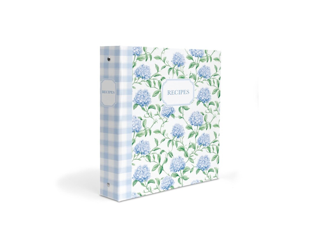 Hydrangea Recipe Binder, Personalized 3-ring Kitchen Organizer With Floral & Gingham Design Ideal... | Etsy (US)
