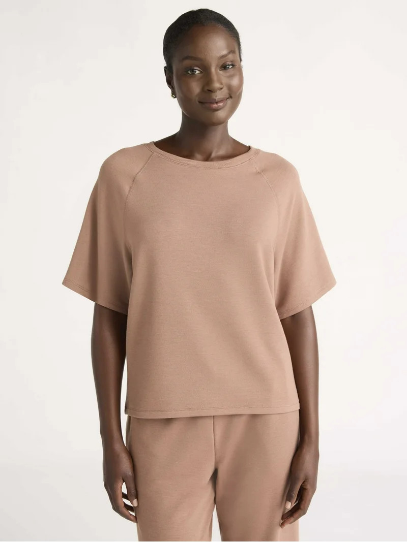 Joyspun Women's French Terry Sleep Top with Short Sleeves, Sizes XS-3X | Walmart (US)