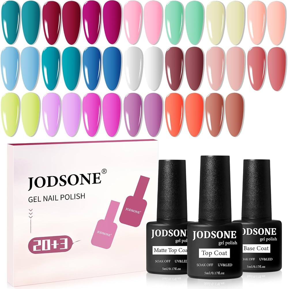 JODSONE 23 PCS Gel Polish Kit Colorful Fashion Classic Nail Gel Set 3 Bottles of Base Coat Matte ... | Amazon (US)