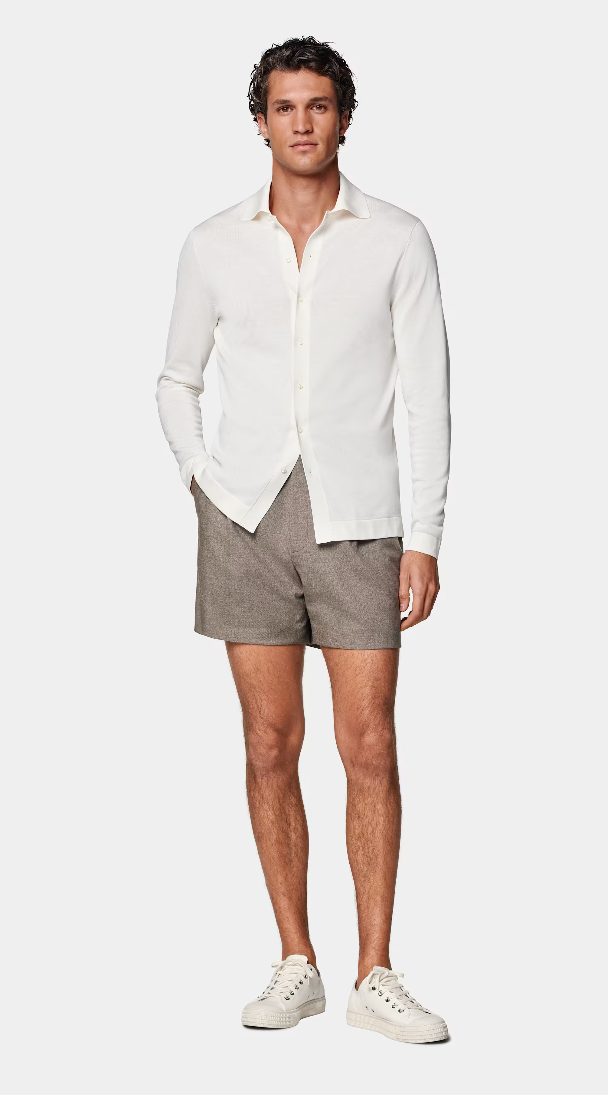 Off-White Long Sleeve Polo Cardigan | Suitsupply (US)