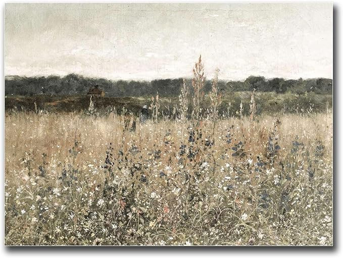 HSCFWYLN Poster Wall Art Picture Wildflower Field Oil Painting Print Nature Rustic Country Landsc... | Amazon (US)