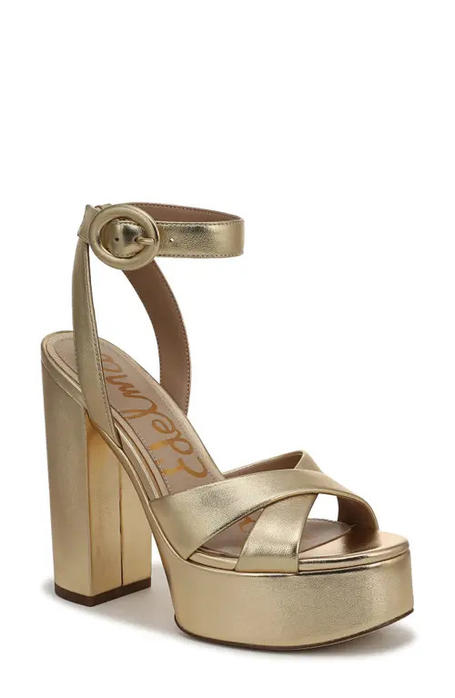Sam Edelman Savannah Ankle Strap Platform Sandal in Amber Gold at Nordstrom, Size 9.5 | Nordstrom
