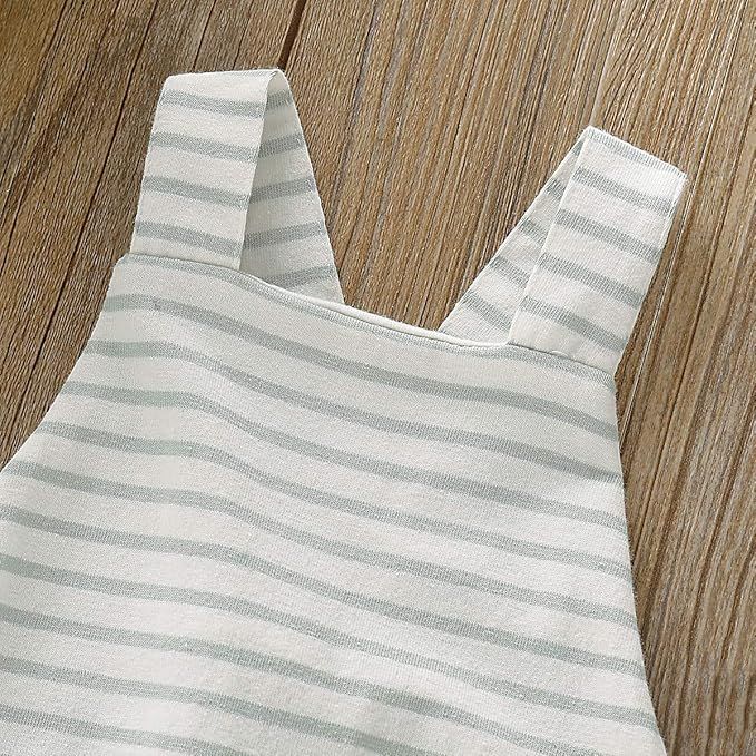 Pudcoco Newborn Baby Boys Girls Sleeveless Romper Striped Straps Overall Shorts Cross Back Bodysu... | Amazon (US)