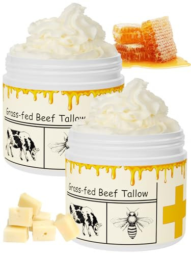 mkzea Beef Tallow for Skin, Beef Tallow, Tallow and Honey Cream, Grass Fed Beef Tallow, Whipped Beef Tallow for Face Moisturizer for All Purpose with Raw Honey Tallow Balm, 2 packs New Model | Amazon (US)