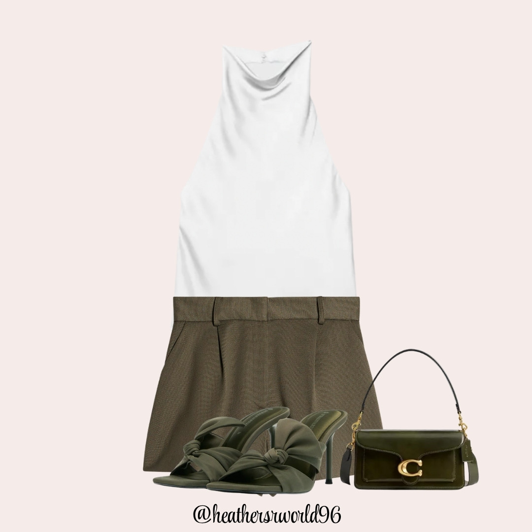 Olive green is the perfect neutral for transitioning into fall 🤎✨ Loving this effortlessly chic look with a draped white top, tailored olive shorts, bow sandals & a structured crossbody bag. Such an easy elevated outfit for brunch, date night, or a day out! Everything is linked to shop 🛍️

#LTKFinds #LTKStyle #LTKOutfit #OliveGreenOutfit #NeutralOutfit #FallTransition #SummerToFallStyle #ElevatedStyle #ChicOutfit #DateNightStyle #OutfitInspo 

 #LTKuk #LTKsummer