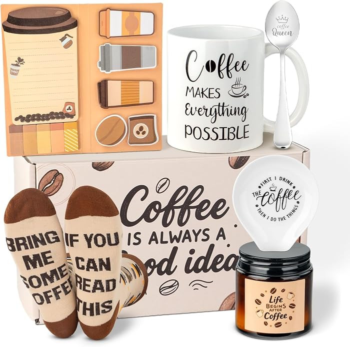 Ithmahco Coffee Lover Gifts for Women Men - Includes Mug Spoon Rest Holder Candle Socks Sticky No... | Amazon (US)