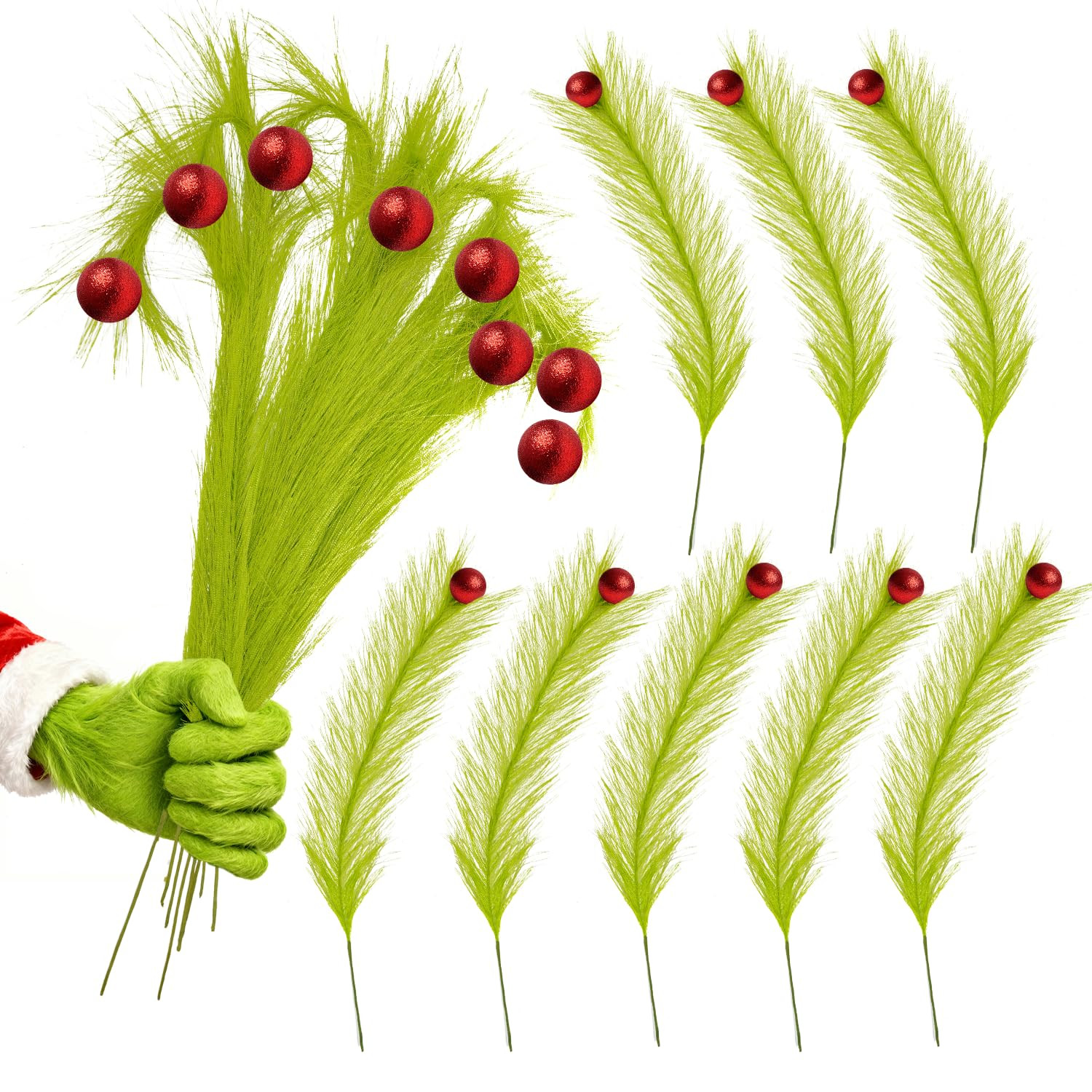 Artmag 8 Pcs Christmas Tree Topper, 17 Inch Green Red Artificial Green Stems Tree Picks with Red ... | Amazon (CA)