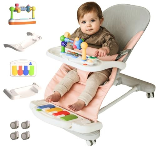 Cuddo Baby Bouncer 4-in-1 |Pianos, Feeding Tray, Play Bar, Wheels| Pink | Amazon (US)