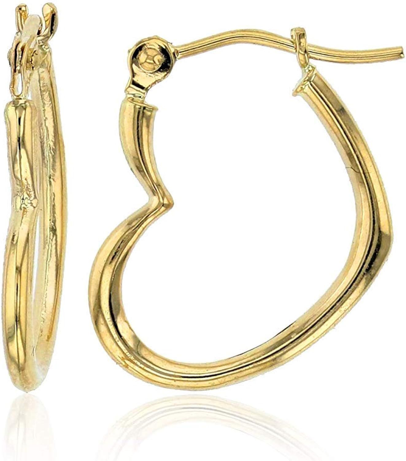 14K Yellow Gold Hearts Hoop Earrings with Hinged Clasp | Heart, Sideways Heart, Shrimp Heart and ... | Amazon (US)