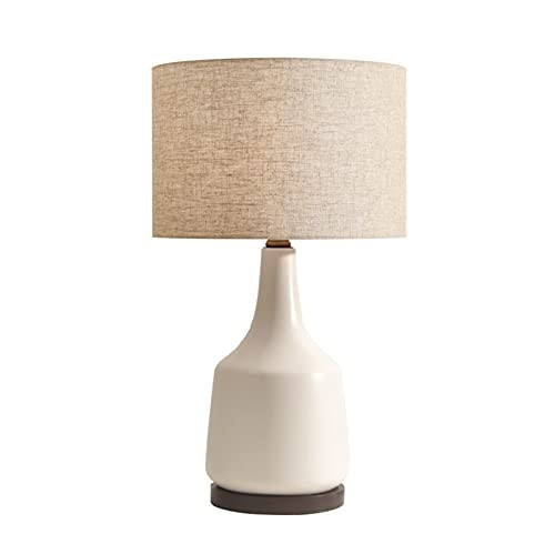 Bedside lamp Modern Table Lamps Ceramic Bedside Table Lamps with Fabric Lampshade Creative Nightstand Lamps for Home Office Cafe Restaurant Nightlight, 22.5"H Table Lamps (Color : White) | Amazon (US)
