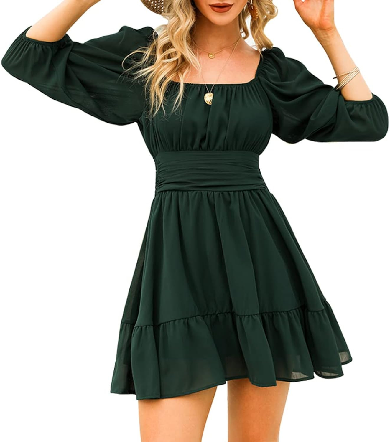 EXLURA Women's Lantern Sleeve Tie Back Summer Dress Ruffled Off Shoulder A-Line Vintage Mini Dres... | Amazon (US)