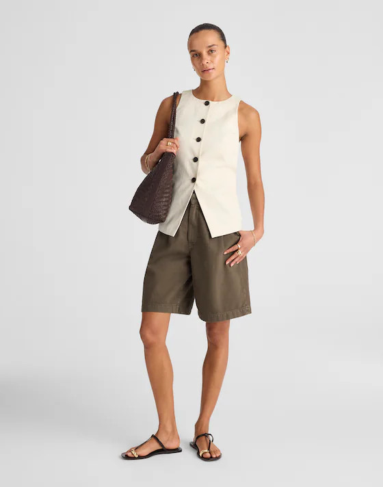 Crewneck Cutaway Vest in Drapey Twill | Madewell