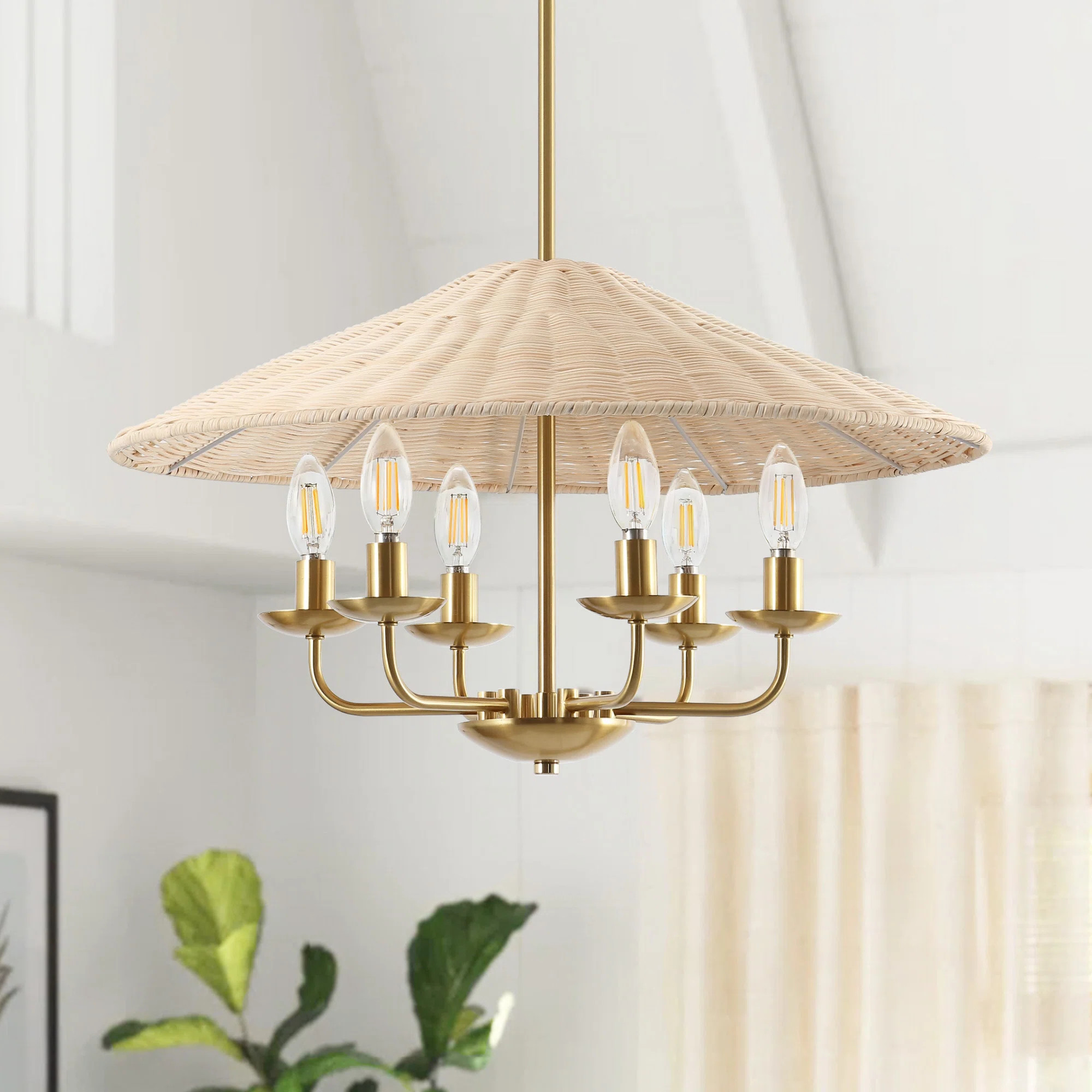 Bay Isle Home 6-Light Hand-Woven Rattan Cone Pendant Chandelier | Wayfair | Wayfair North America