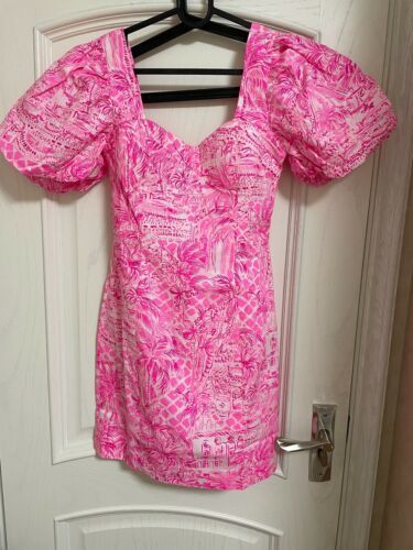 NWT LILLY PULITZER Merian Stretch Dress Pink Blossom Palm Beach Paradise 14  | eBay | eBay US
