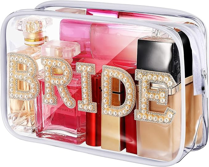 Bride Clear Makeup Bag Bride Cosmetic Bag Mrs Pearl Makeup Bags Rhinestone Letter PVC Cosmetics B... | Amazon (US)