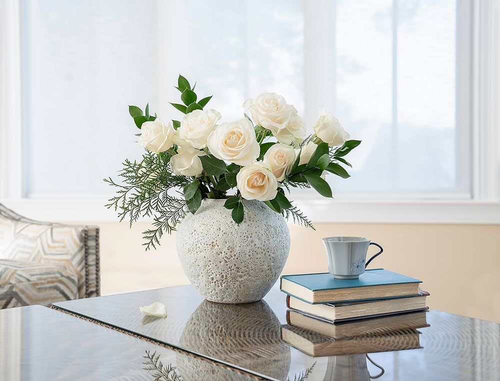 Amazon.com: CozyWel White Ceramic Vase Flower Vase, Medium Size Textured Vase for Centerpieces, K... | Amazon (US)