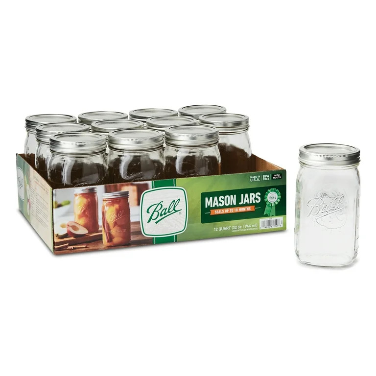 Ball Glass Mason Quart Jars with Lids & Bands, Wide Mouth, 32 oz, 12 Count - Walmart.com | Walmart (US)