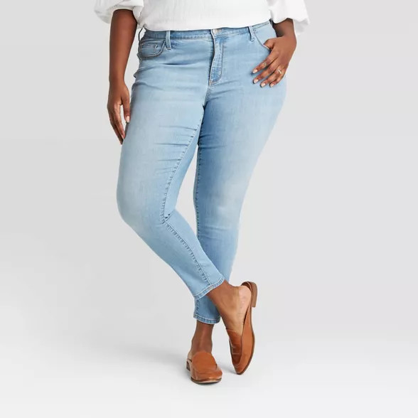 Women's Plus Size Mid-Rise Skinny Jeans - Ava & Viv™ Light Wash | Target