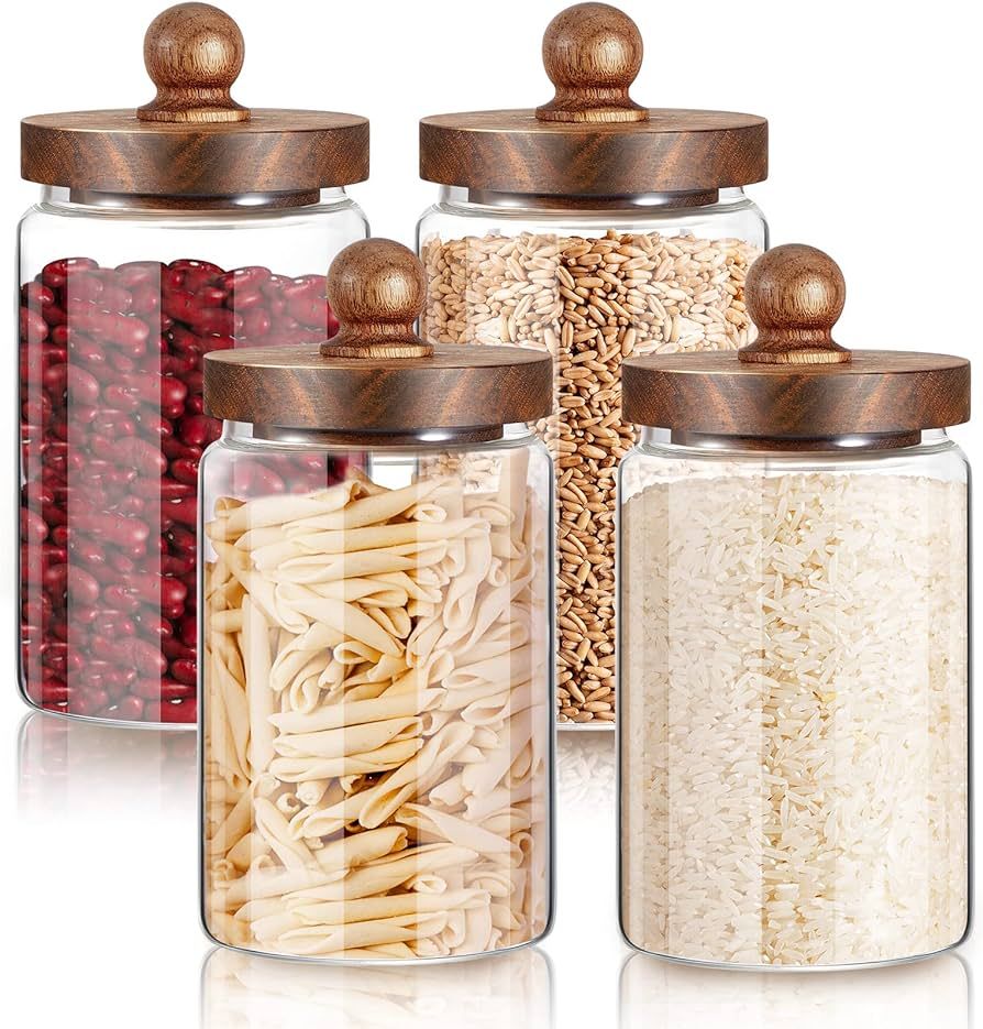 Gerrii 4 Pcs 32 oz Glass Food Storage Jar with Acacia Wood Lids Airtight Sealed Clear Glass Canis... | Amazon (US)