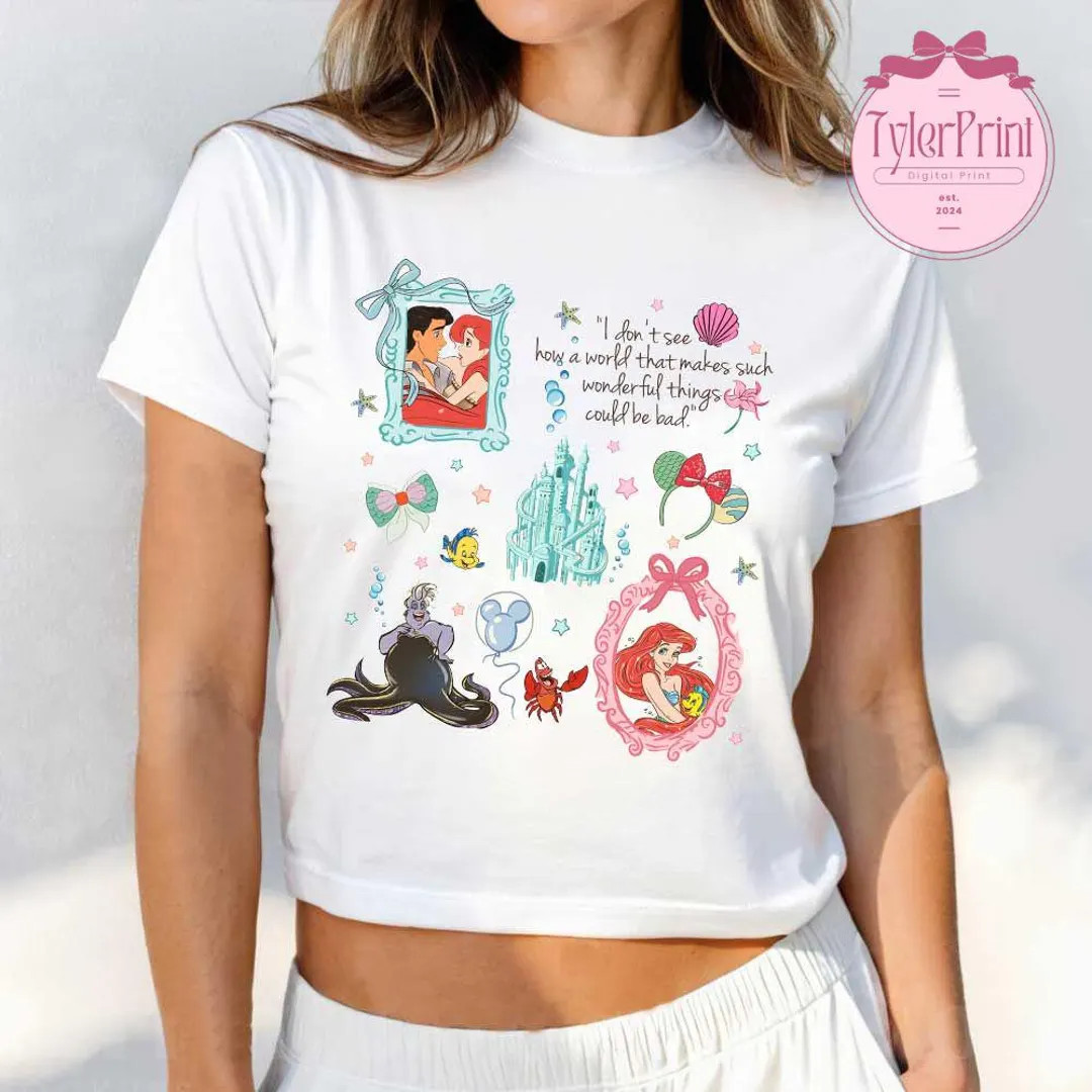 Coquette Bow the Little Mermaid Disney Princess Shirt, Mermaid Ariel Baby Tee Crop Top, but Daddy... | Etsy (US)