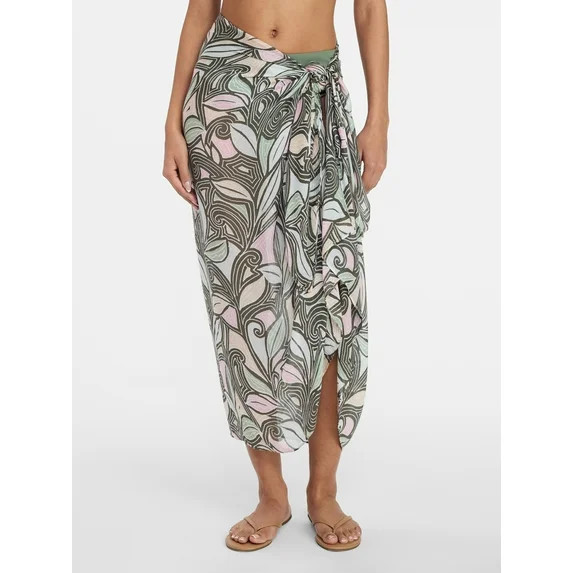 Time and Tru Women's Printed Pareo, One Size, Swirling Paisley Sage Dust | Walmart (US)