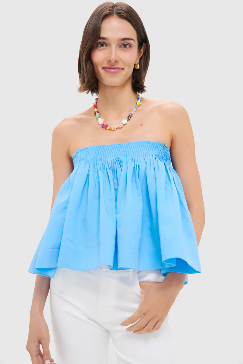 Azure Blue Shirred Shirley Blouse | Tuckernuck (US)