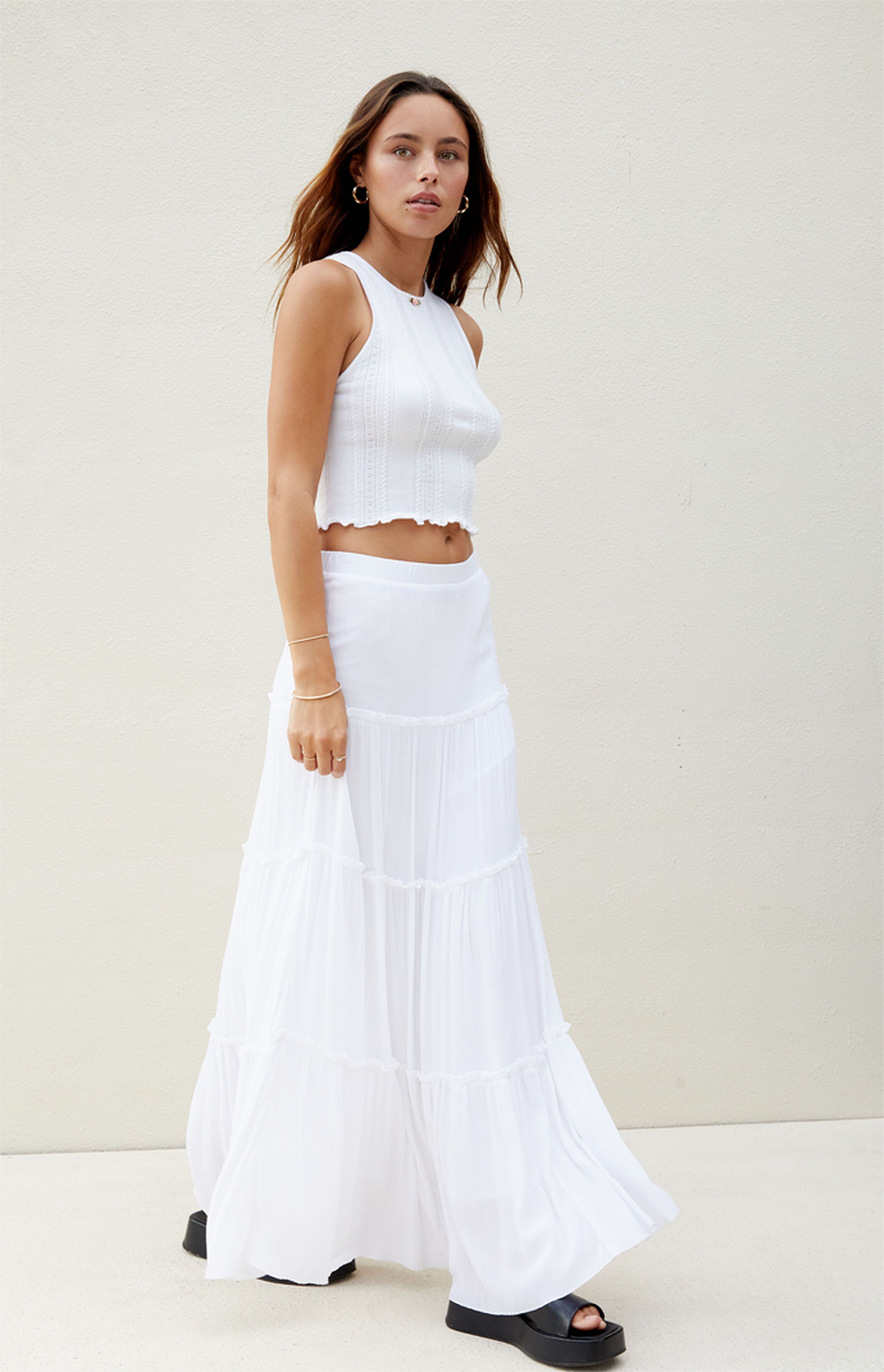 Beverly & Beck White Tiered Maxi Skirt | PacSun