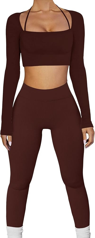 OLCHEE Women's Sexy Workout Set 2 Piece Tracksuit - Seamless High Waist Shorts Leggings and Sport... | Amazon (US)