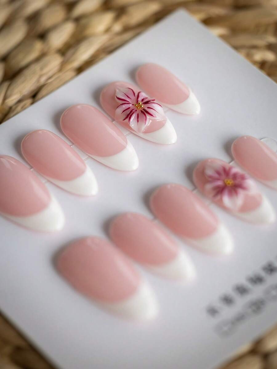 [Valentine's Day Gift] 10pcs Y2K Style | 3D Rose Red Flower Nail Stickers, Handmade French Almond... | SHEIN