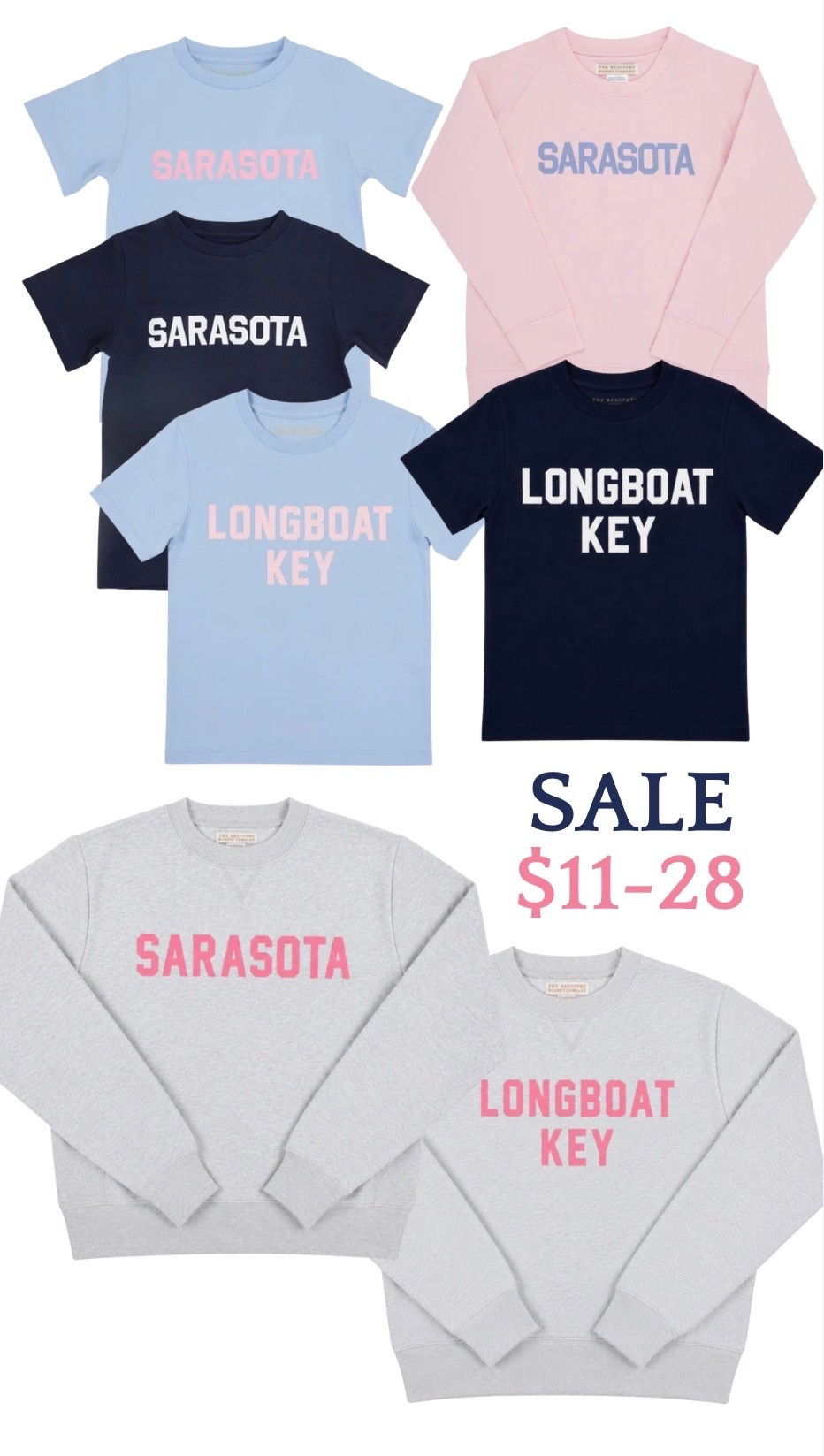 The Beaufort Bonnet Company vacation destination t-shirts and sweatshirts on sale. I wear the women's XL sweatshirt comfortably. Longboat Key, Sarasota and others online.

#LTKTravel #LTKKids #LTKmomlife