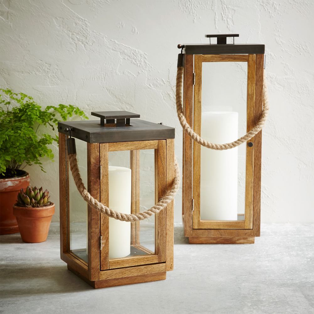 Wood &amp; Rope Lanterns - Natural | West Elm (US)