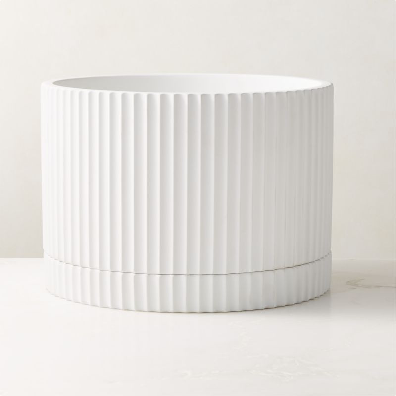 Fold Large Round White Modern Planter with Tray + Reviews | CB2 | CB2