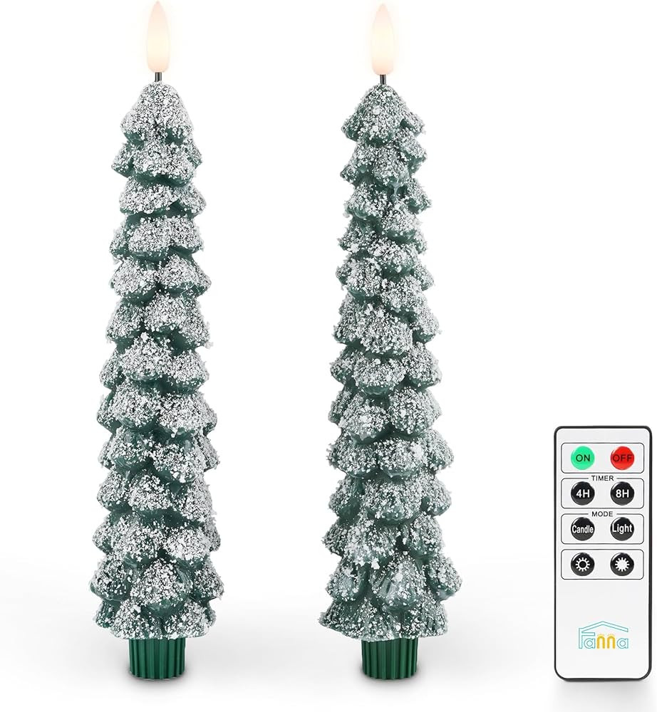 Fanna Snow Covered Christmas Tree Candles, Flameless Led Taper Candles with Timer for Winter Deco... | Amazon (US)