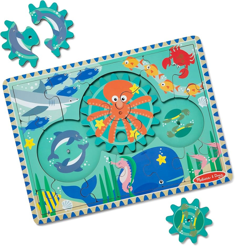 Melissa & Doug Wooden Underwater Jigsaw Spinning Gear Puzzle – 18 Pieces Wooden Puzzle for Todd... | Amazon (US)