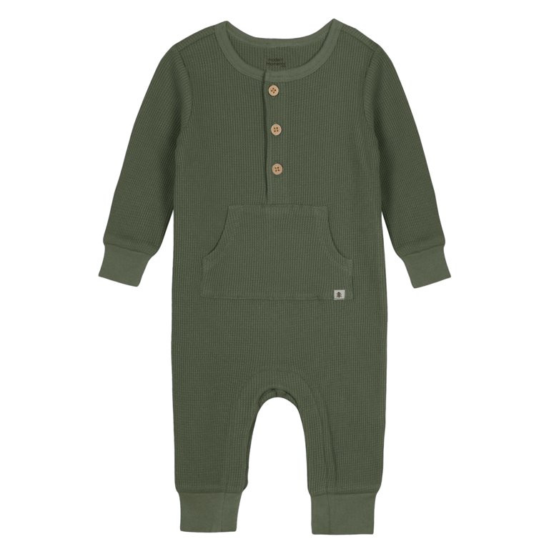 Modern Moments by Gerber Baby Boy Waffle Long Sleeve Romper, Sizes 0/3-24 Months - Walmart.com | Walmart (US)