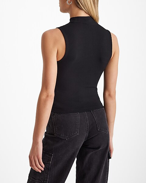 Fitted Ribbed Mock Neck Sleeveless Tank | Express