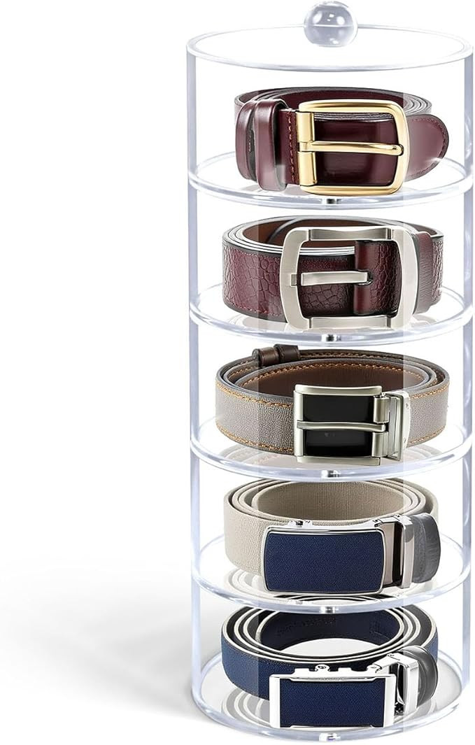 Belt Organizer, 5-Tier Acrylic Belt Storage & Holder for Closet, Clear Acrylic Display Case with ... | Amazon (US)