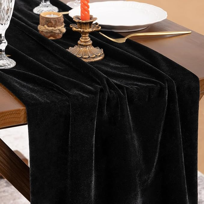 Socomi Black Velvet Table Runner Christmas Cloth Decor 20 x 120 Inches 10ft Fabric Luxurious Than... | Amazon (US)