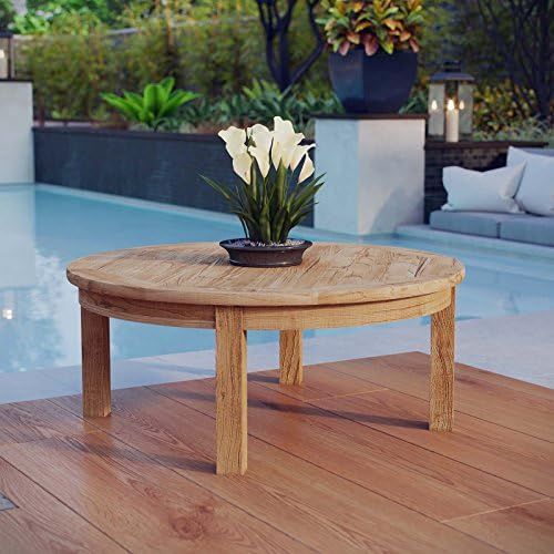 Modway Marina Teak Wood Outdoor Patio Round Coffee Table in Natural | Amazon (US)